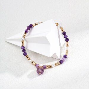 💜 Artisan Original Amethyst & Pearl Gemstone Bracelet | S925 Gold